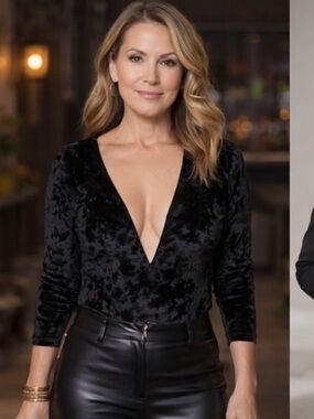 Victoria’s Secret,Black Velvet Plunge Bodysuit Long-Sleeve Open-Back,Size M/L